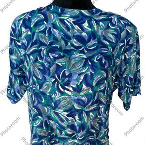 VINTAGE 80's Maren NWT Blue Floral Short Sleeve Blouse Medium
